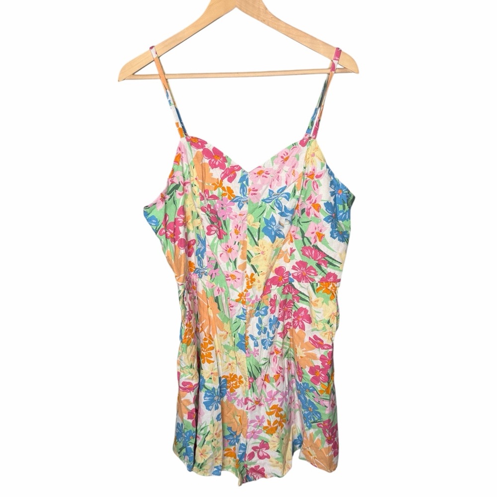NWT Old Navy Fit and Flare Colorful Floral Linen Blend Romper - Picture 3 of 13